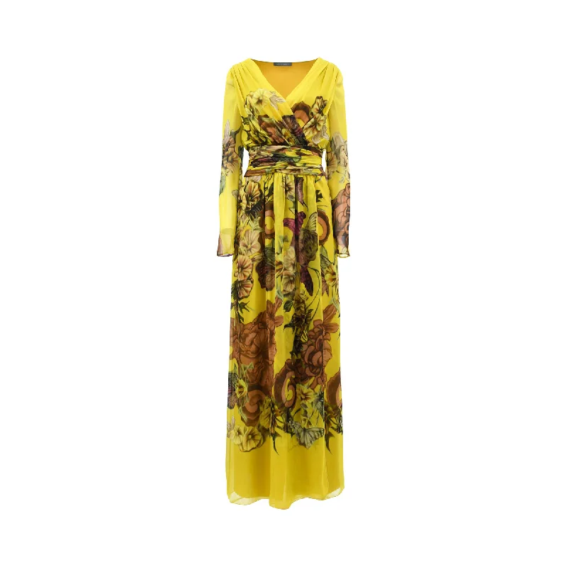 Alberta Ferretti Women's Fantasy Print Yellow Long Dress