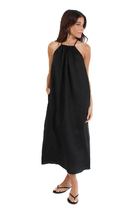 Black Linen Flowy Dress