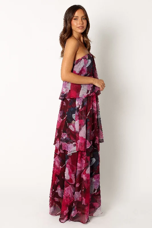 Bloom Strapless Maxi Dress - Purple Floral