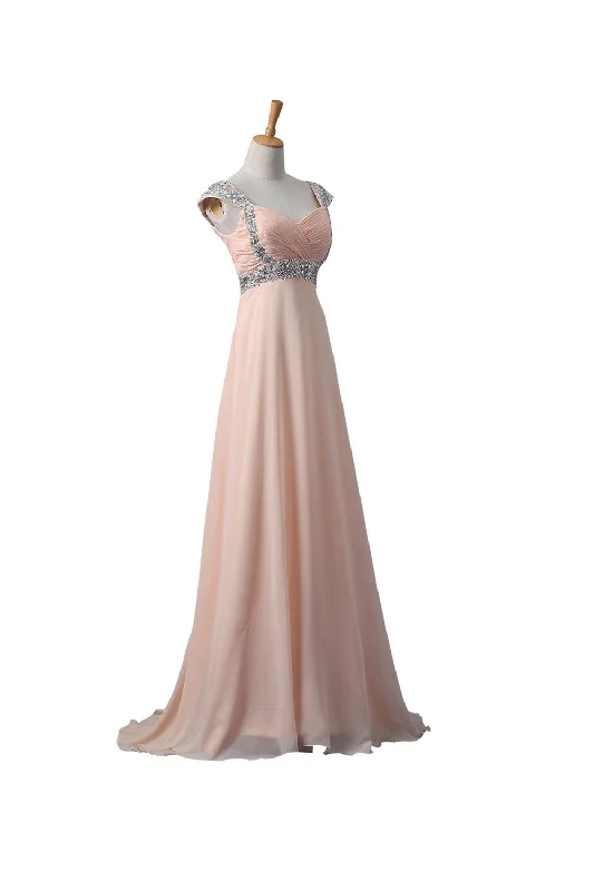 Blush Pink Chiffon Beaded Long Prom Dresses ED0665