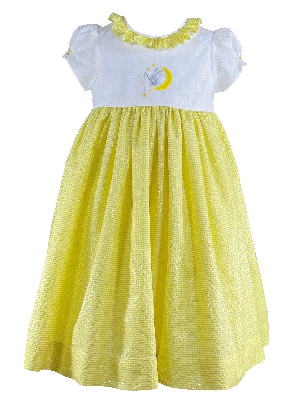 Bunny On the Moon Yellow and Silver Checked Taffetas dress