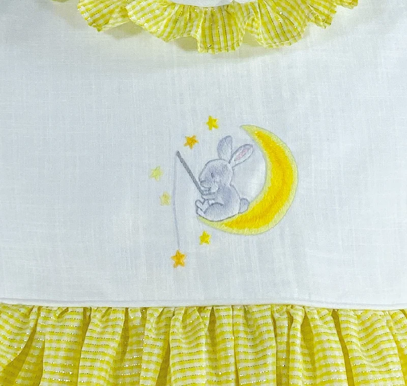 Bunny On the Moon Yellow and Silver Checked Taffetas dress