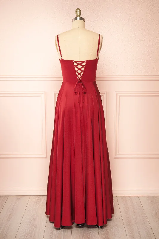 Darcy Burgundy | Maxi Satin Dress w/ Slit