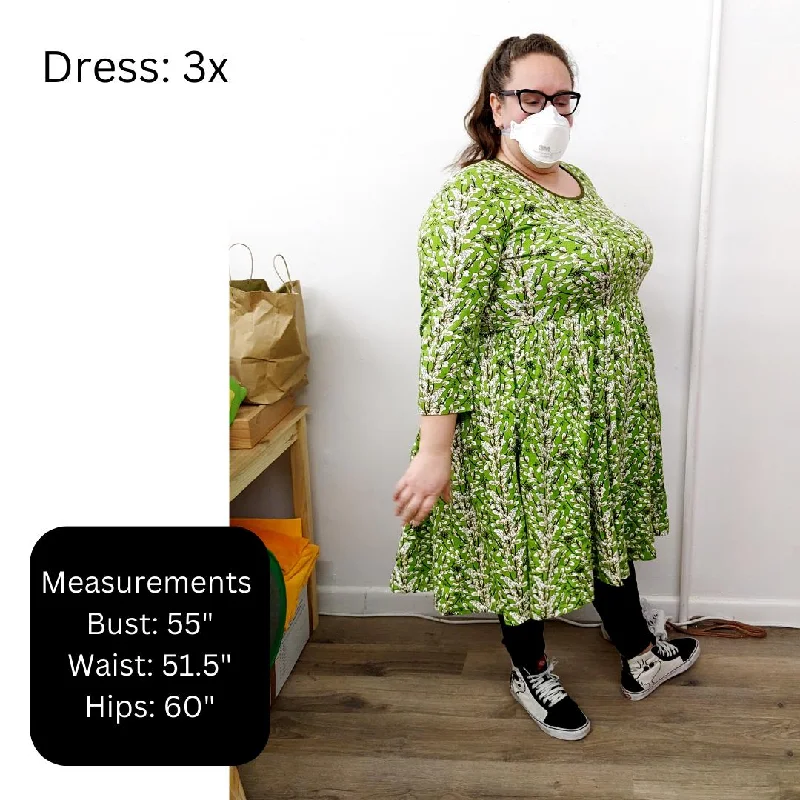 Adult's Pigs - Green Long Sleeve Dress With Gathered Skirt