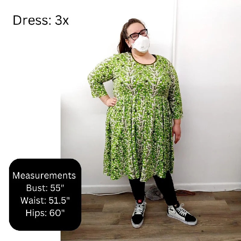 Adult's Pigs - Green Long Sleeve Dress With Gathered Skirt