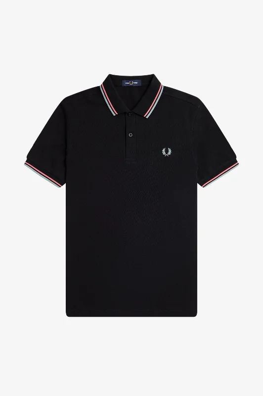 Fred Perry Polo Black / Coral Heat / Silver Blue