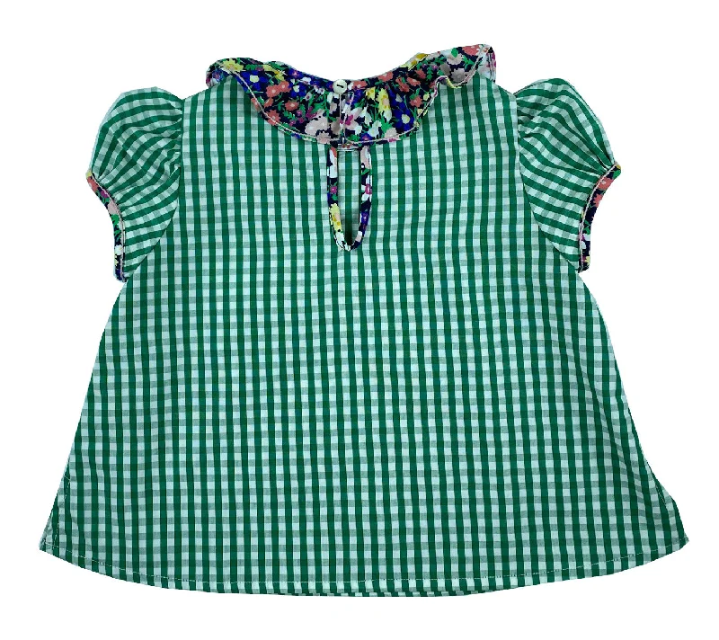 Fresh Garden Top - Green checked and floral print blouse