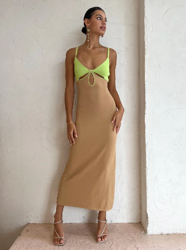 Ginia Venice Keyhole Dress in Sand/Pistachio