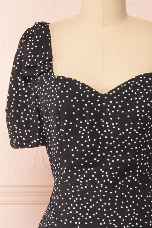 Marceline | Black Polka Dot Midi Dress