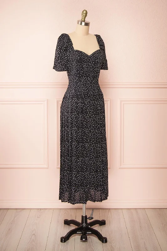 Marceline | Black Polka Dot Midi Dress