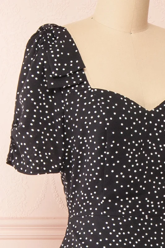 Marceline | Black Polka Dot Midi Dress