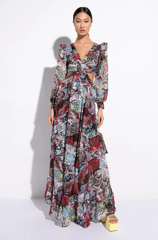 SCARF PRINT CUT OUT MAXI DRESS