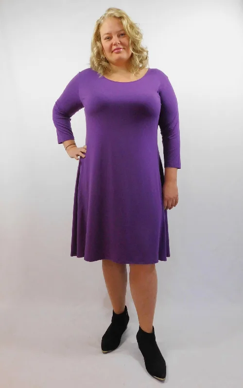 Semi-Fitted Flared Dress 3/4 Sleeve Boysenberry