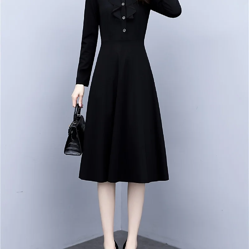 Sixsr Long Sleeve Elegant Solid Slim Dress, Casual Every Day Dress For Spring & Fall, Women's Clothing