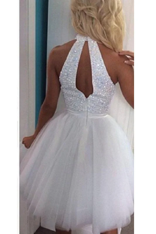 Top Selling Halter Beading Short Classy Tulle Homecoming Dress K166