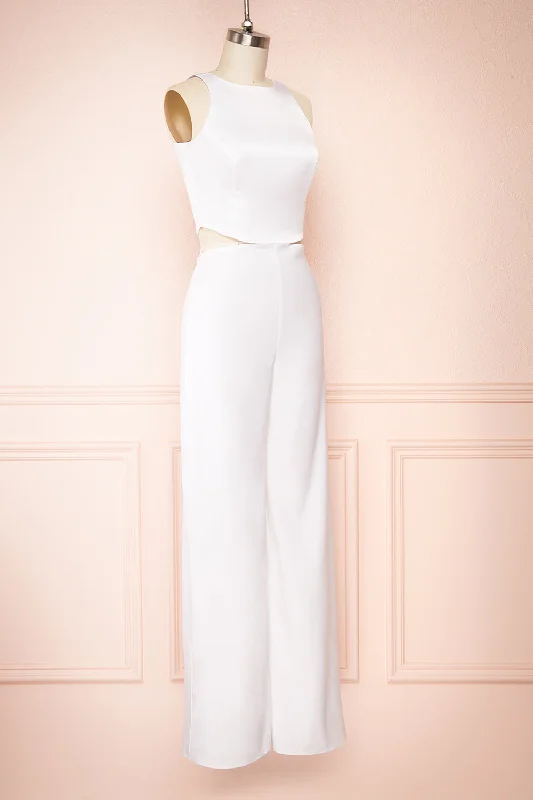 Yolanda White | Sleeveless Cut-Out Satin Jumpsuit