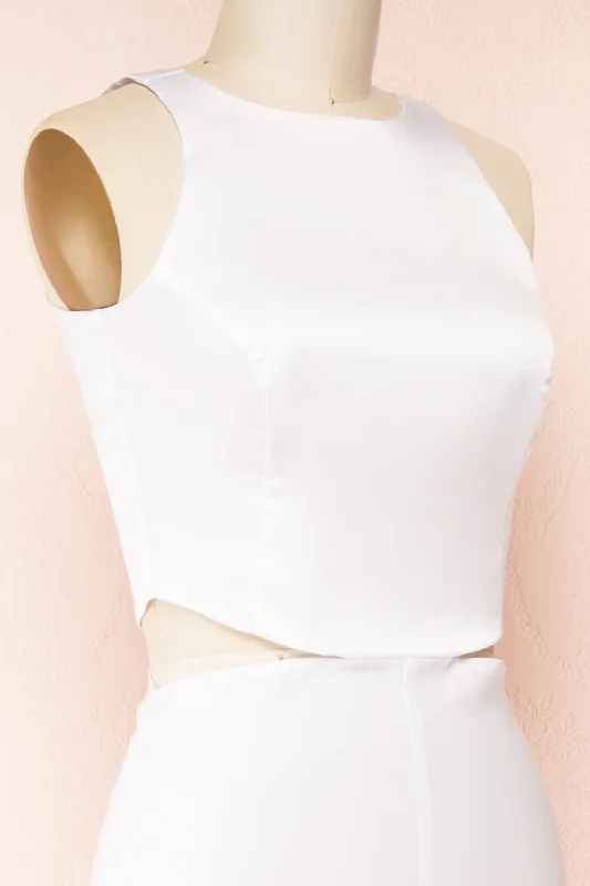 Yolanda White | Sleeveless Cut-Out Satin Jumpsuit