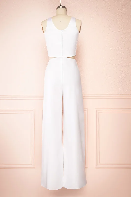 Yolanda White | Sleeveless Cut-Out Satin Jumpsuit