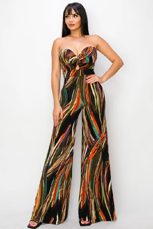 Allover Print Twist Front Wide Leg Jumpsuit