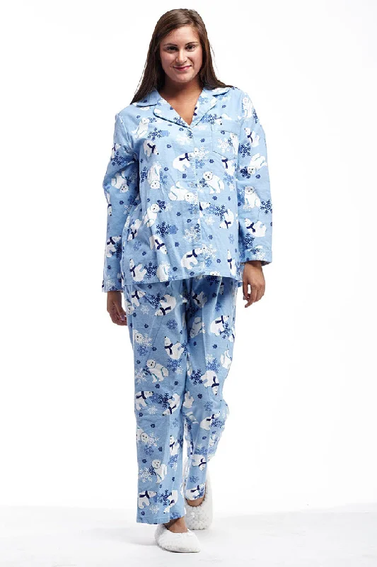 Flannel Polar Bear Plus Size Pajama Set