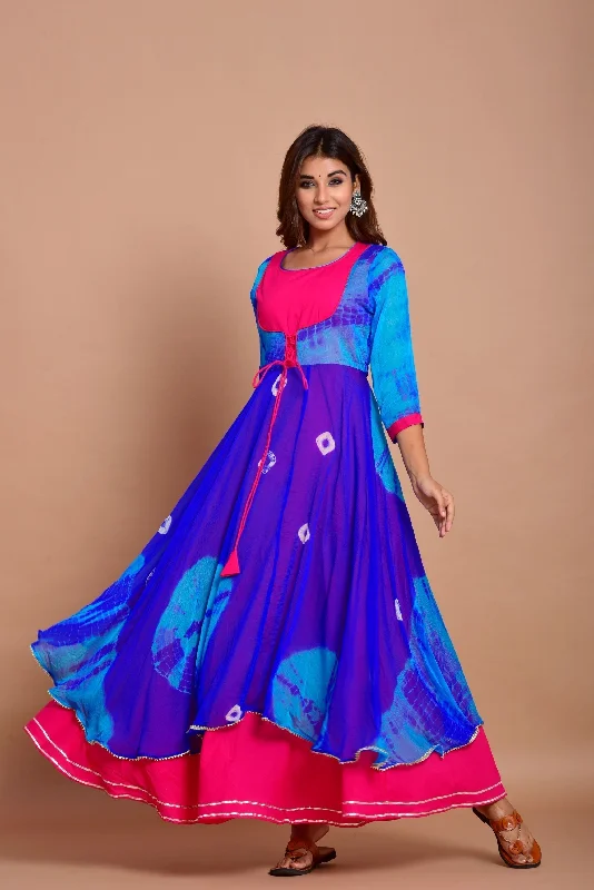 Women's Tye-Dye Layered Anarkali Dress (1Pc) - Saras The Label