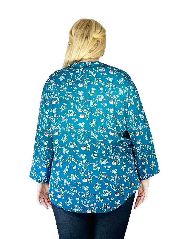 Pleat Front Printed Rayon Top - Plus Size