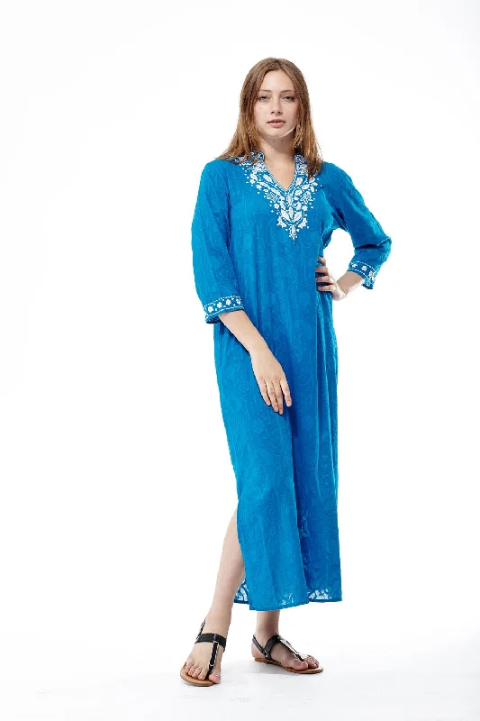 Plus Size La Cera 3/4 Quarter Length Sleeve Embroidered Caftan