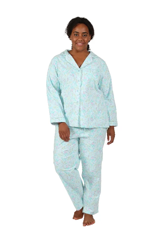 Plus Size Wispy Floral Long Flannel Pajama Set