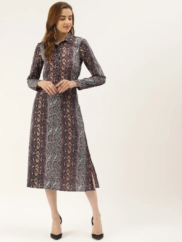 Women's Snake Print Shirt Dress - Khumaar- Shuchi Bhutani